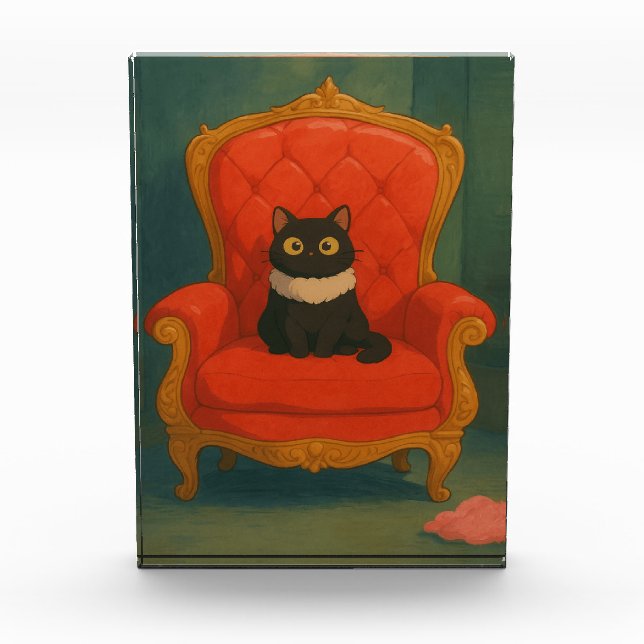 Regal Black Cat on Red Throne Fotoblock (Vorderseite)