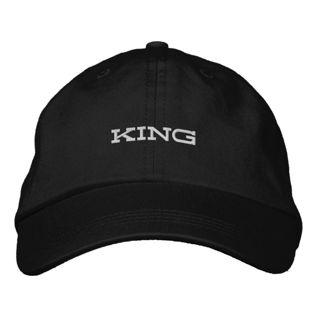 Regal Black Cotton Cap mit King Printed Text Hats Bestickte Baseballkappe (Vorderseite)