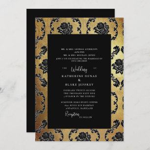 Regal Black & Gold Elegante Beide Eltern Hochzeit Einladung
