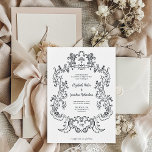 Regal Black und White | Barockrahmen Einladung<br><div class="desc">Diese elegante und luxuriöse Hochzeitseinladung besticht durch ein Vintages Kunstwerk mit verziertem Barockstil. Das Schwarz-Weiß-Design eignet sich auch für eine Hochzeit im gotischen Stil. Moderne Skriptkalligraphie und klassischer Text,  zusammen mit Ihren Initialen oder Monogrammen,  machen dies zu einer klassischen und zeitgenössischen Wahl.</div>