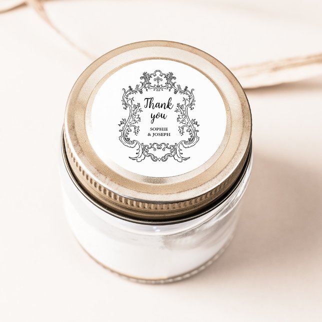 Regal Black und White | Vintager Barockrahmen Runder Aufkleber (Von Creator hochgeladen)