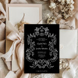 Regal Black | Vintage Barockrahmenverheiratung Einladung<br><div class="desc">Diese elegante und luxuriöse Hochzeitseinladung besticht durch einen weißen,  Vintagen Rahmen mit verziertem barocken Stil auf schwarzem Hintergrund. Dieses Design ist auch perfekt für eine gotische Hochzeit. Moderne Skriptkalligraphie und klassischer Text,  zusammen mit Ihren Initialen oder Monogrammen,  machen dies zu einer klassischen und zeitgenössischen Wahl.</div>