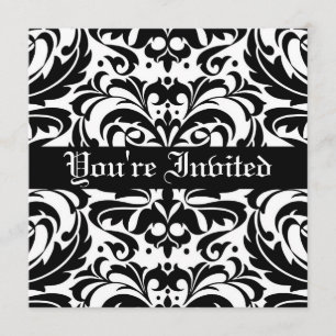 Regal Black & White Damask Scroll Einladung