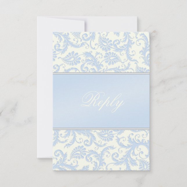 Regal Blue und Ivory Damask Antwortkarte Einladung (Vorderseite)