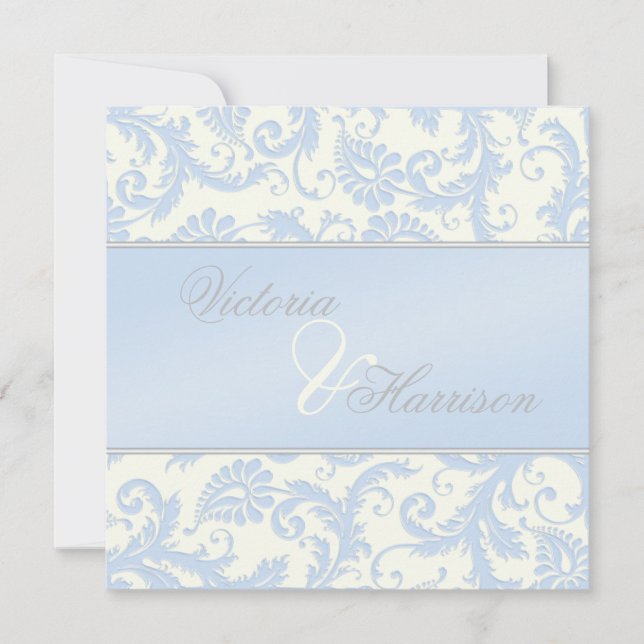 Regal Blue und Ivory Damask Einladung (Vorderseite)