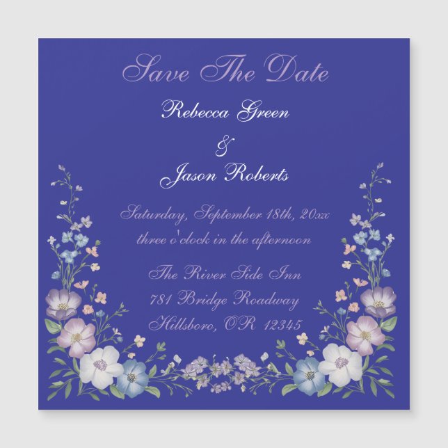 Regal Blue Vintag Elegante Gärten Magnetkarte (Vorderseite)