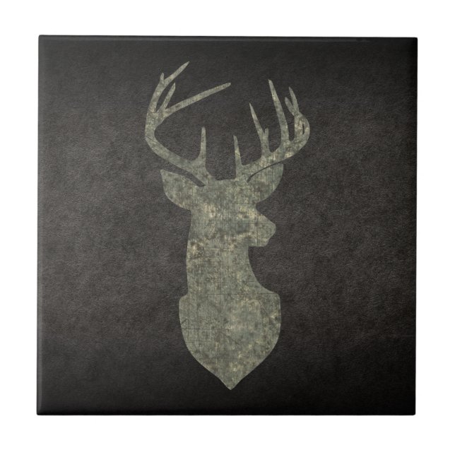 Regal Buck Trophy Deer Silhouette in Camouflage Fliese (Vorderseite)