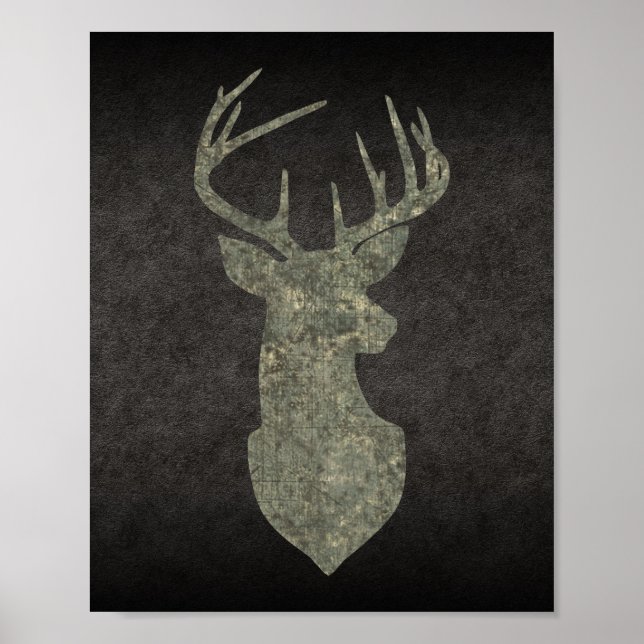 Regal Buck Trophy Deer Silhouette in Camouflage Poster (Vorne)