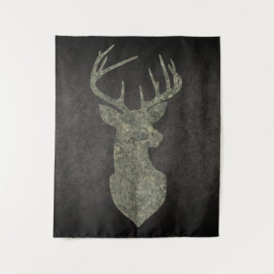 Regal Buck Trophy Deer Silhouette in Camouflage Wandteppich