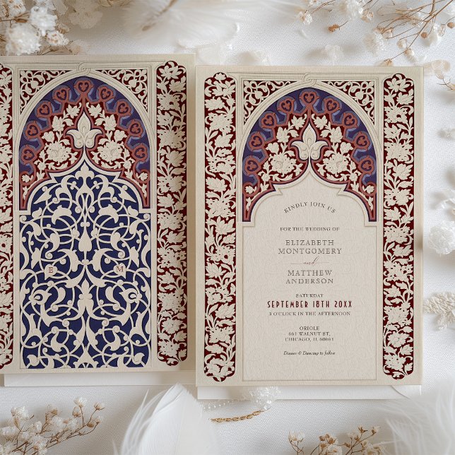 Regal Burgundy & Navy Lace Wedding Einladung (Von Creator hochgeladen)