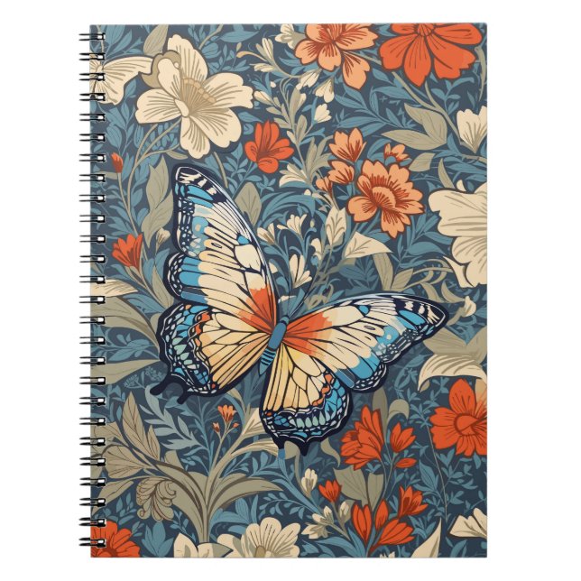 Regal Butterfly Amidst William Morris Floral Notizblock (Vorderseite)