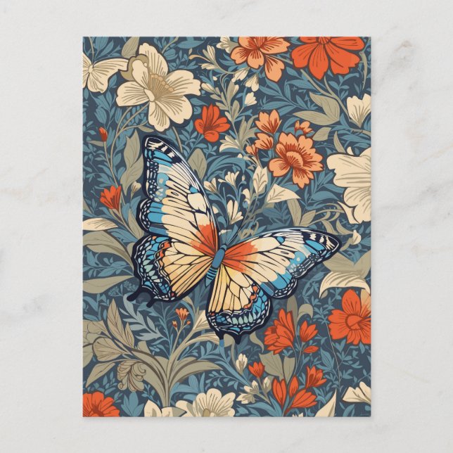 Regal Butterfly Amidst William Morris Floral Postkarte (Vorderseite)
