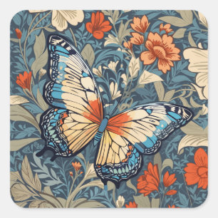 Regal Butterfly Amidst William Morris Floral Quadratischer Aufkleber