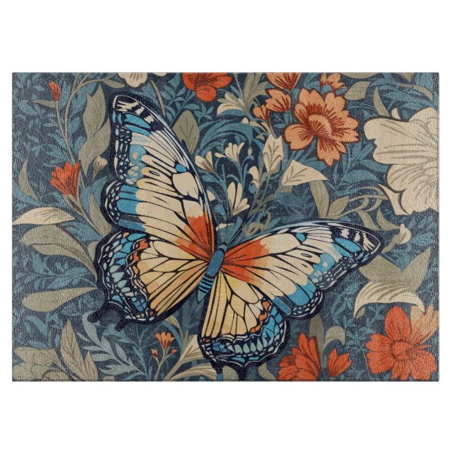 Regal Butterfly Amidst William Morris Floral Schneidebrett (Vorderseite)