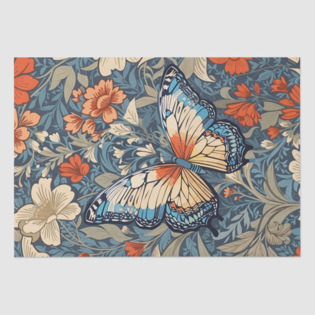 Regal Butterfly Amidst William Morris Floral Seidenpapier (Vorderseite)