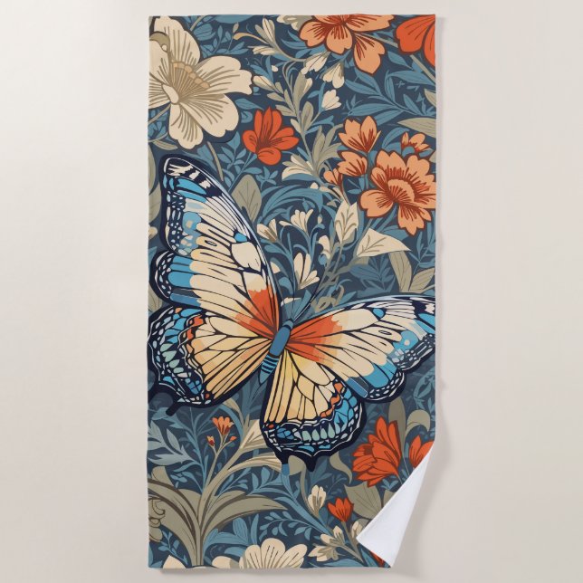 Regal Butterfly Amidst William Morris Floral Strandtuch (Vorderseite)