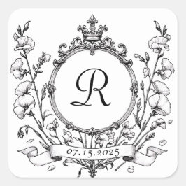 Regal Classic formale Monogram Wappen Wedding Quadratischer Aufkleber