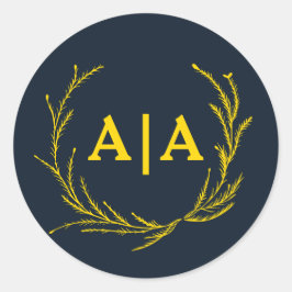 Regal Contrast Midnight Blue & Gold Monogram  Runder Aufkleber