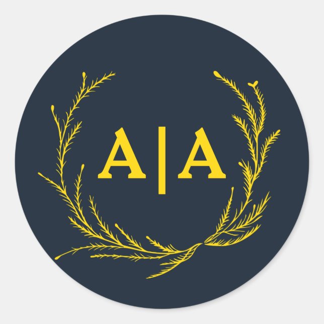Regal Contrast Midnight Blue & Gold Monogram  Runder Aufkleber (Vorderseite)