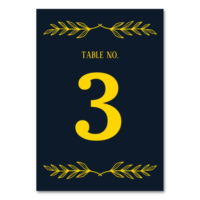 Regal Contrast Mitternachtsblau und Gold Blüten Tischnummer (Vorderseite)