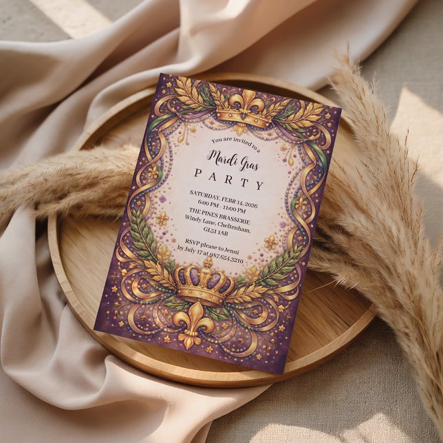 Regal Crown Fleur-de-Lis Mardi Gras Einladung (Von Creator hochgeladen)