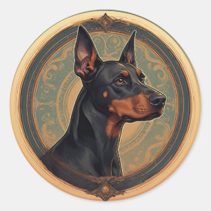 Regal Doberman im Verzierten Kreis der Künstler Runder Aufkleber