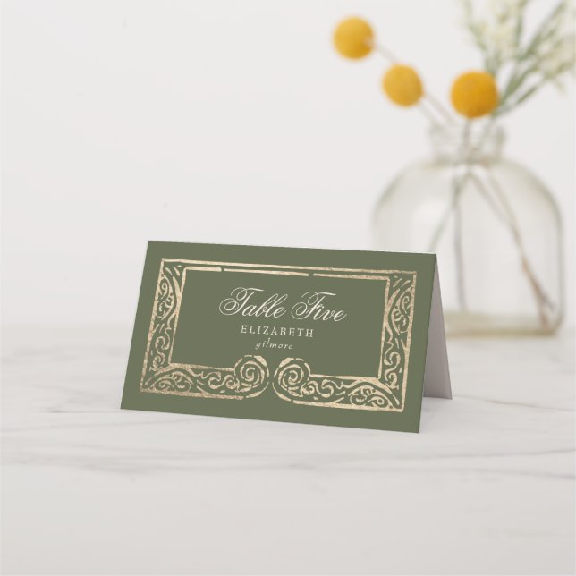 Regal Doors Elegant Faux Foil Wedding Platzkarte (Vorderseite)