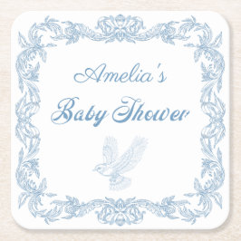Regal Dusty Blue Baroque Frame Baby Dusche Rechteckiger Pappuntersetzer
