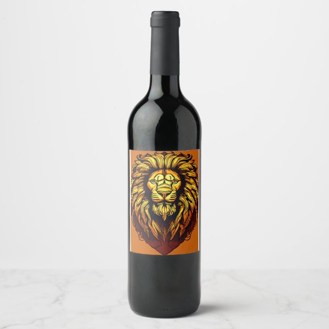 "Regal Elegance: Golden Lion Wine Bottle Design" Weinetikett (Vorderseite)