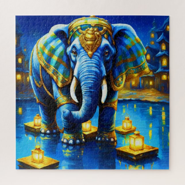 Regal Elephant in Blau Puzzle (Vertikal)
