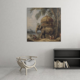 Regal Elephant & Tropical Riverbank Vintage Leinwanddruck