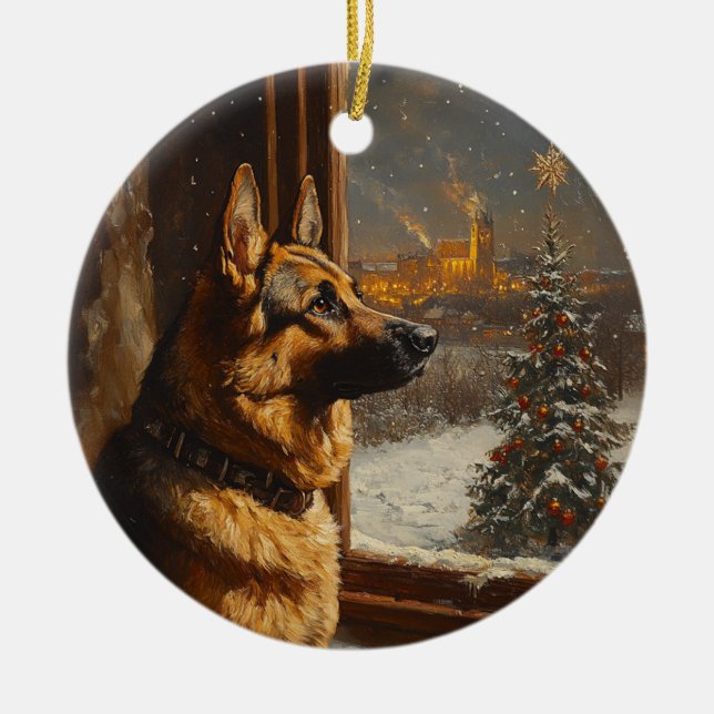 Regal German Shepherd Weihnachtsbaum Ölgemälde Keramik Ornament (Vorne)
