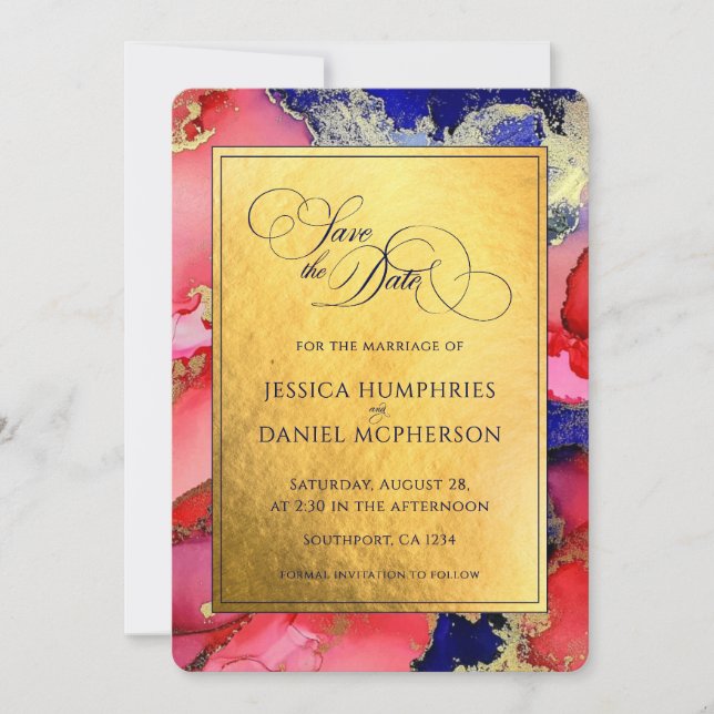 *Regal Gold Abstrakt Art Wedding Flat Save The Date (Vorderseite)