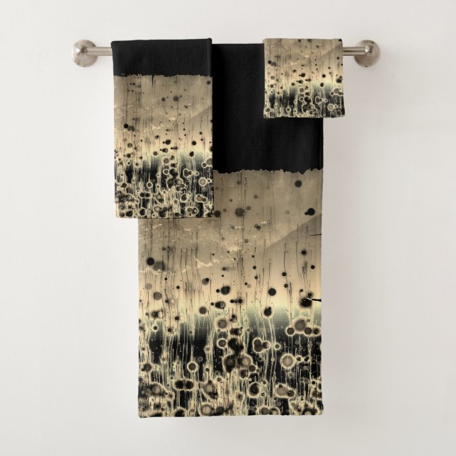 Regal Gold Abstrakt Circles auf Black Badhandtuch Set (Insitu)