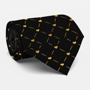 Regal Gold Heart Motif Black Neck Tie Krawatte