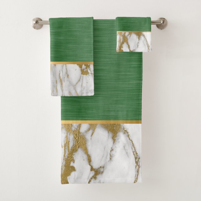 REGAL GREEN MARBLE GOLD BADEZIMMER TOWEL SET (Insitu)