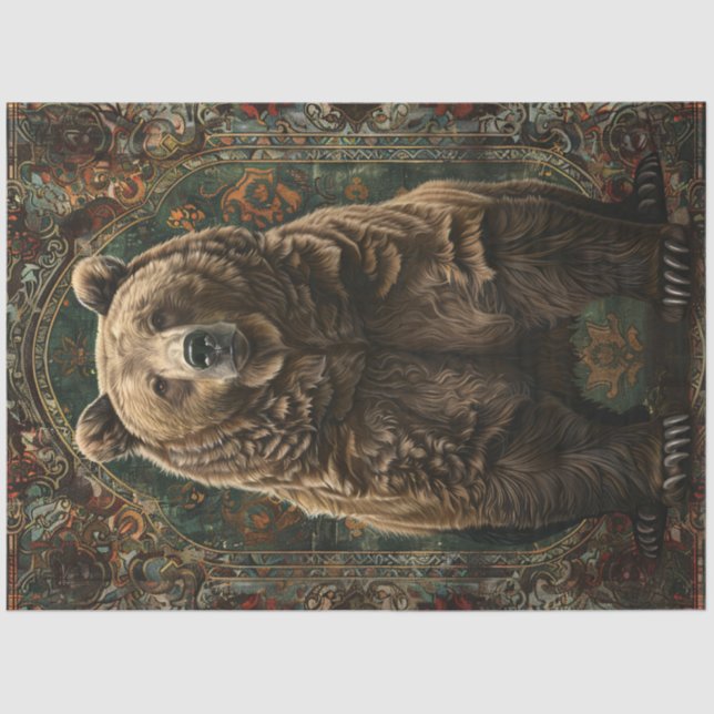 Regal Grizzly Bear Illustration Decoupage Seidenpapier (Vorderseite)