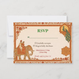 Regal Indian Floral Peacock RSVP Card Karte