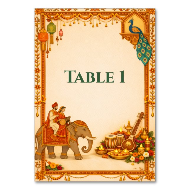 Regal Indian Wedding Table Number Card | Gold  Tischnummer (Vorderseite)
