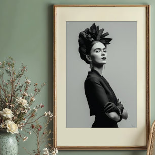 Regal Kahlo Monochrome Portrait Poster