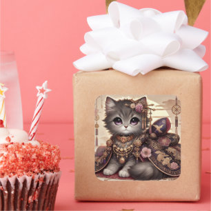 Regal Kimono Princess Cat Quadratischer Aufkleber