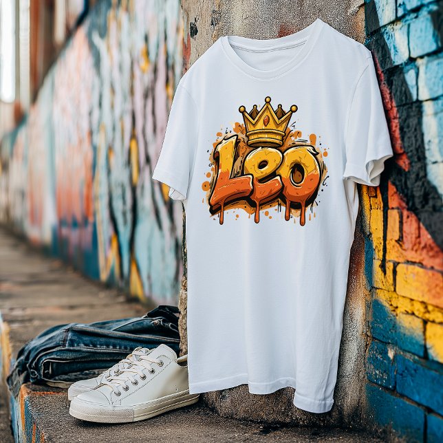 Regal Leo Zodiac Graffiti Airbrush mit Crown T-Shirt (LEO ZODIAC DESIGN)