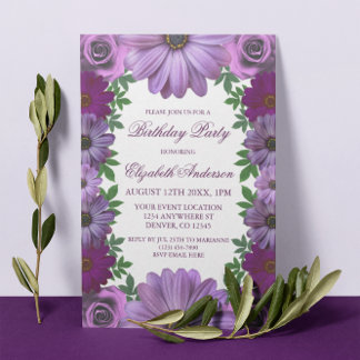 Regal Lila Floral Geburtstag Einladung