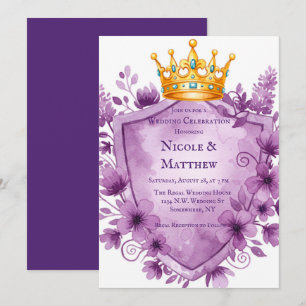 Regal Lila Floral Wappen Wedding Einladung