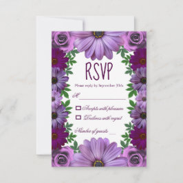 Regal Lila Floral Wedding RSVP Karte