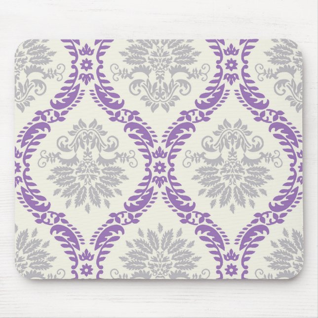 Regal lila grau und cremefarbene Damaskus Mousepad (Vorne)