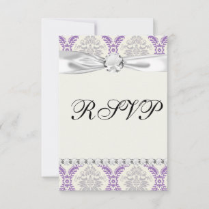 Regal lila grau und cremefarbene Damaskus RSVP Karte
