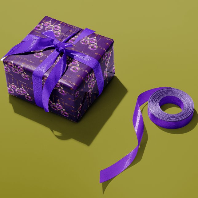 Regal Lila und Gold Frohe Weihnachten Luxus Geschenkpapier (Elegant Bright Royal Purple and Gold Merry Christmas Gift Wrap Roll)