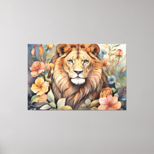 Regal Lion Amidst Blooms Exotic Wildlife Leinwanddruck