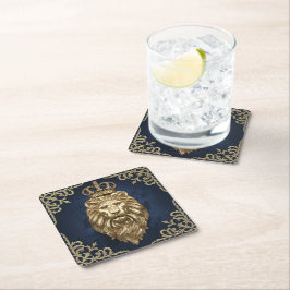 Regal Lion Design - Navy Blue & Gold Luxury Deco Rechteckiger Pappuntersetzer
